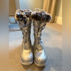Lands' End Silver Fur-Lined Kids Snow Boots